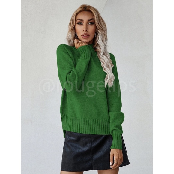 Forrest Green Knit Turtleneck Pullover Sweater Long Sleeve Side Slits - Picture 4 of 9
